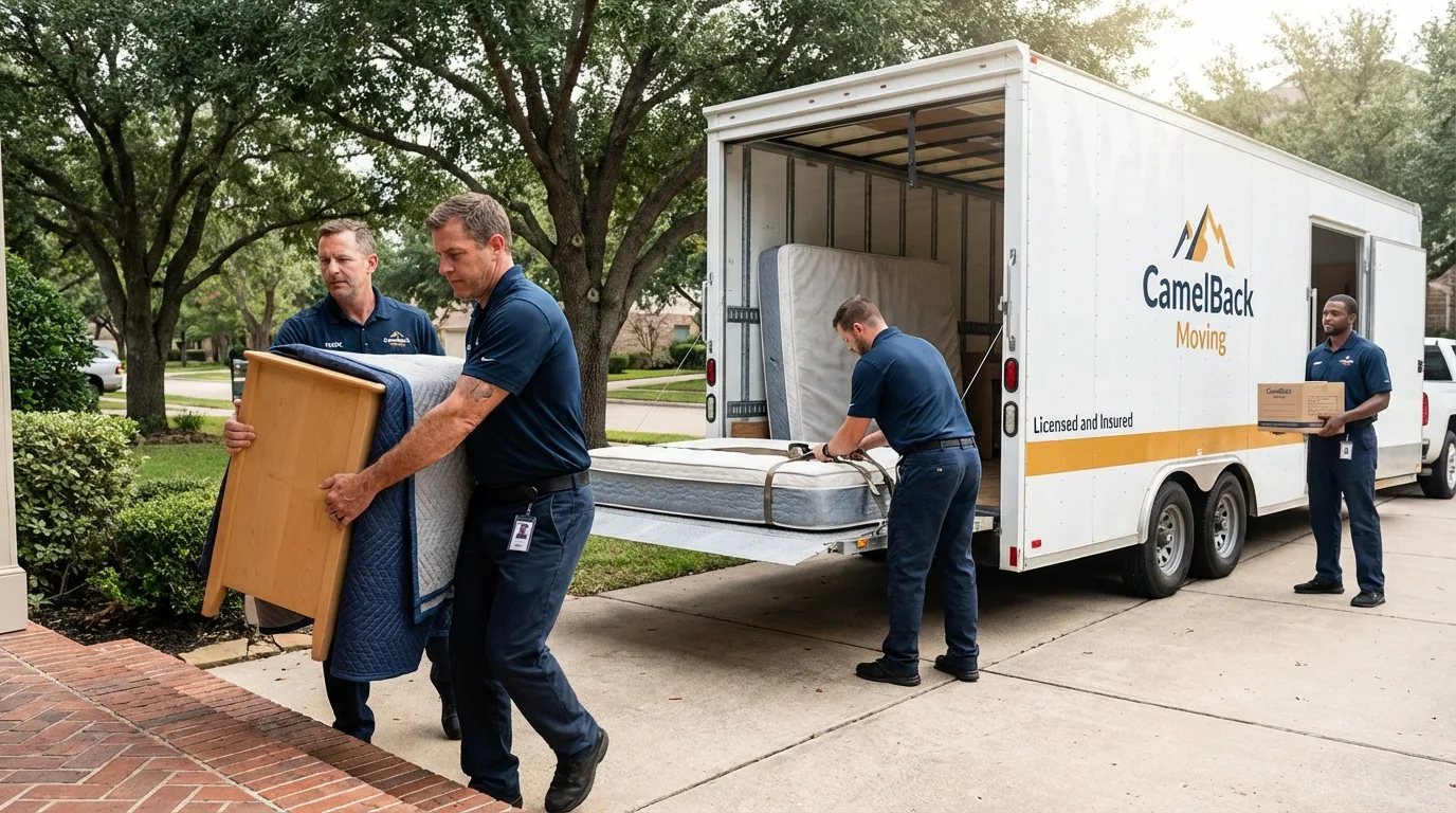 Crew loading residential truck for cross-state move from Frenchville, ME