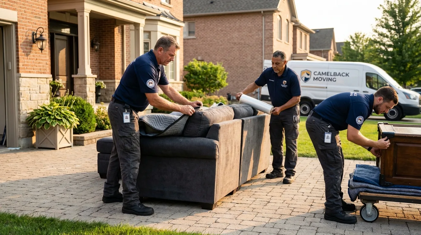 Large estate moving crew wrapping furniture in Frenchville, ME