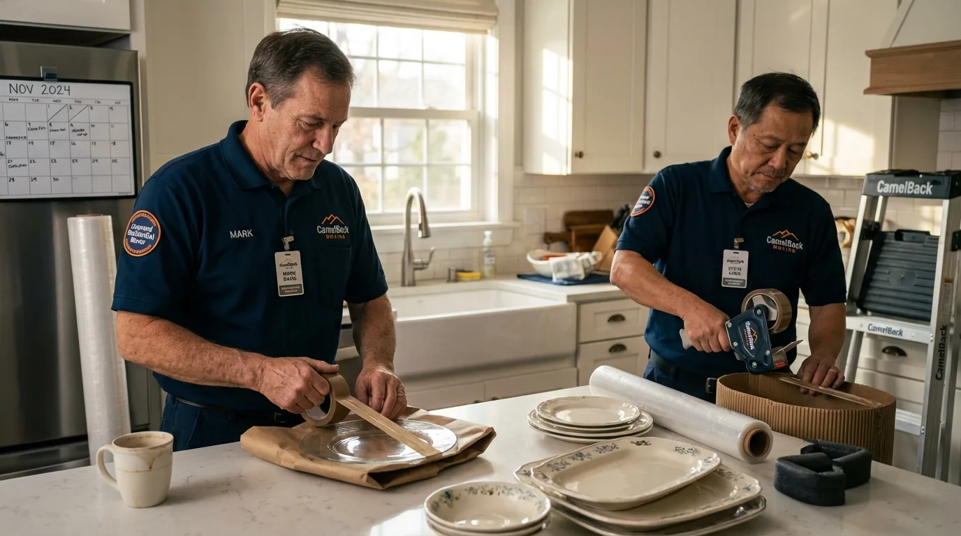 Professional crew packing kitchen dishware in Frenchville, ME